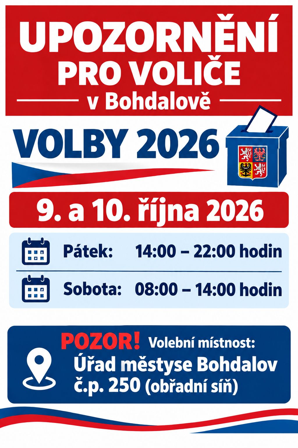 Upozornění pro voliče Bohdalova 1